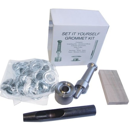 Tarps Now ? Grommet Tool Kit #00 (3/16" Hole) with Grommet Die Cutting Punch, Small Cutting Board, and Paired Sets of Grommets and Washers for Tarp Repair or Addition (36 ct) Nickel Finish